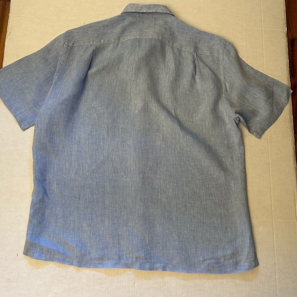 Faconnable light Blue 100% linen Casual Button Down mens Shirt Sz-L. E18 - Picture 5 of 10